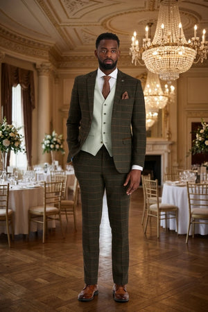 Harris Green Check Tweed Suit with Belmont Sage Waistcoat