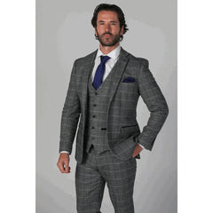 Harris - Men's Grey 3 Piece Tweed Suit