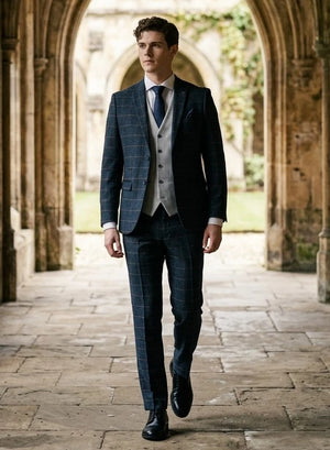Harris Navy Tweed Suit with Belmont Silver Waistcoat