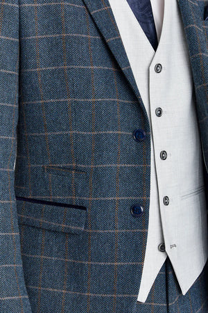 Harris Navy Tweed Suit with Belmont Silver Waistcoat