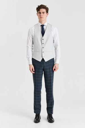 Harris Navy Tweed Suit with Belmont Silver Waistcoat