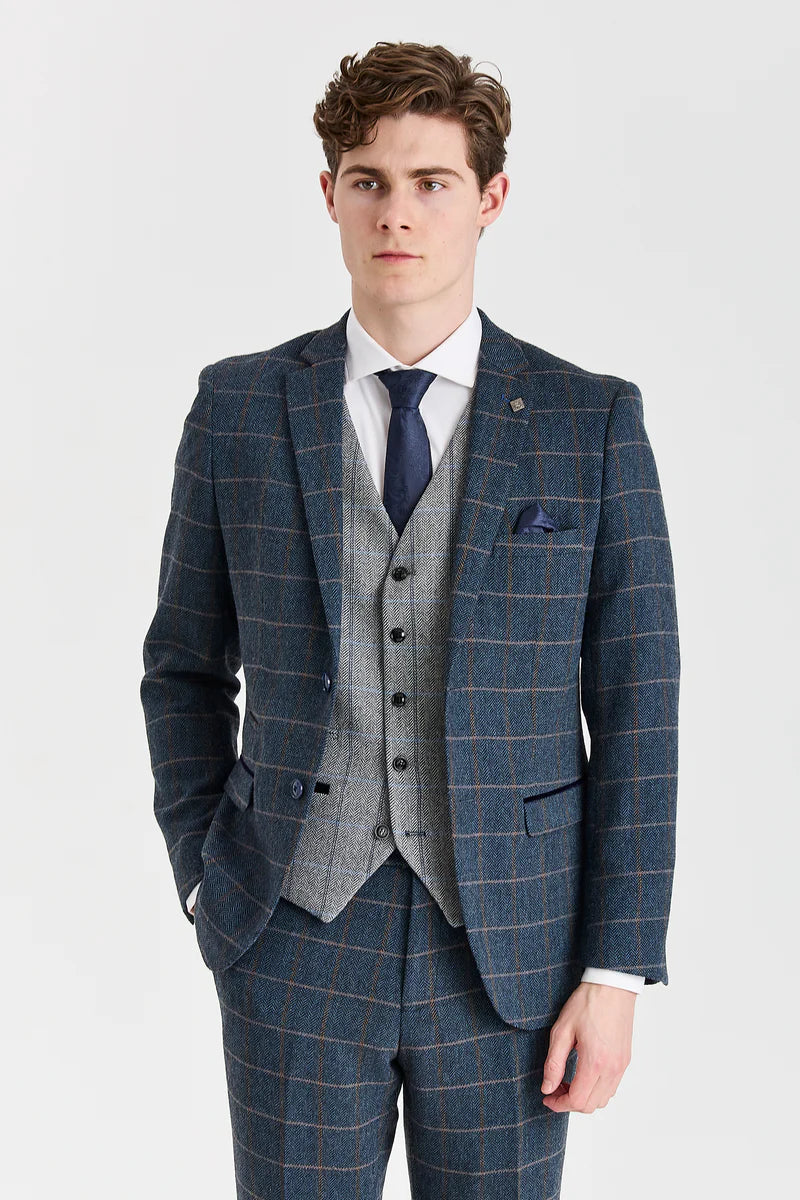 Harris Navy Tweed Suit with Harris Grey Tweed Waistcoat