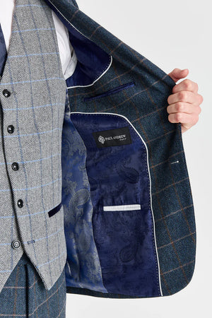 Costume en tweed « Harris Navy » avec gilet en tweed « Harris Grey »