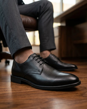 Henley - Men's Black Classic Plain Toe Derby Shoes
