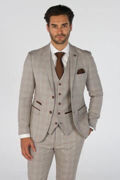 Leo - Blazer da uomo dal taglio sartoriale a quadri beige