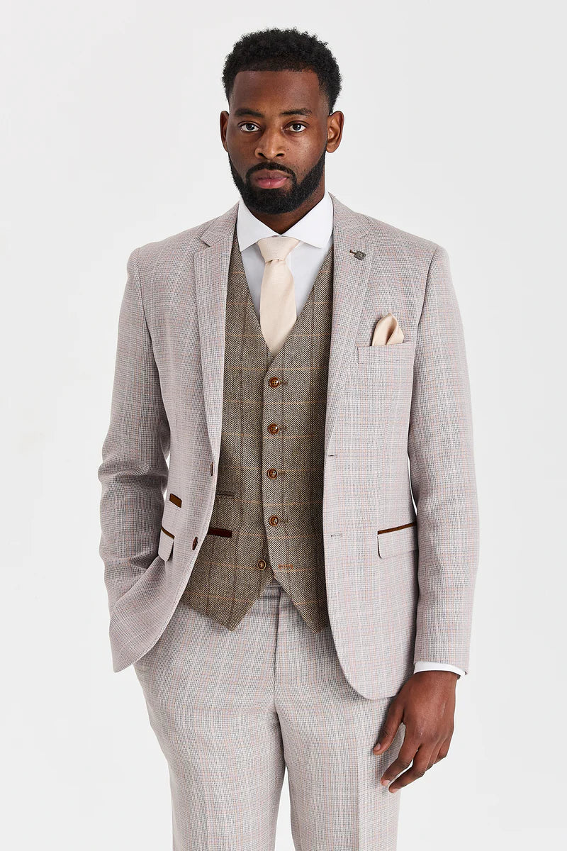 Leo Beige Suit with Harris Brown Tweed Waistcoat