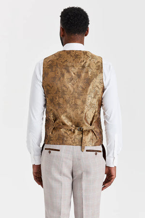 Costume « Leo » beige avec gilet en tweed « Harris » marron