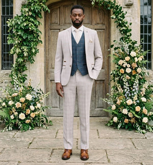 Leo Beige Suit with Harris Navy Tweed Waistcoat