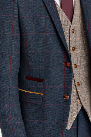 Costume bleu marine « Madrid » avec gilet en tweed marron « Harris »