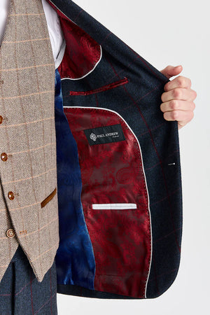 Costume bleu marine « Madrid » avec gilet en tweed marron « Harris »