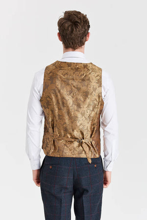 Costume bleu marine « Madrid » avec gilet en tweed marron « Harris »