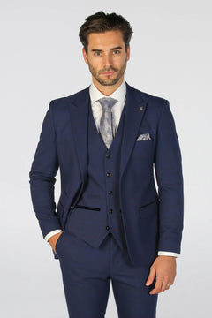 Mark - Blazer Coupe Ajustée à Carreaux Bleu Marine pour Homme