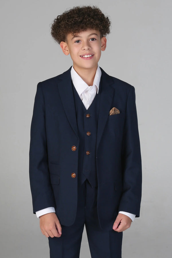 Mayfair - Boys Navy 3 Piece Classic Birdseye Wedding Suit