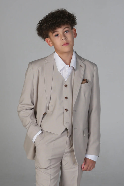 Mayfair - Boys Stone 3 Piece Classic Birdseye Wedding Suit