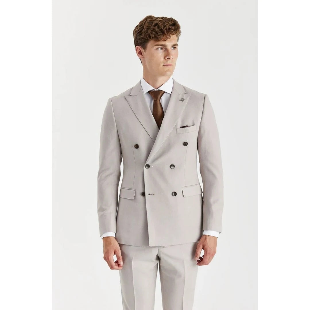 Mayfair - Men's Stone Birdseye Double Breasted Blazer-TruClothing