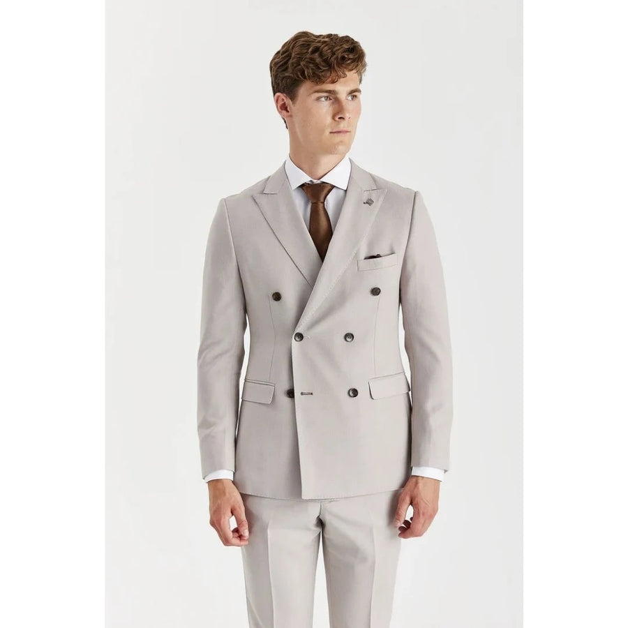 Mayfair - Men's Stone Birdseye Double Breasted Blazer-TruClothing