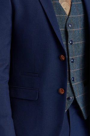 Costume texturé Mayfair bleu marine avec gilet en tweed bleu marine Harris