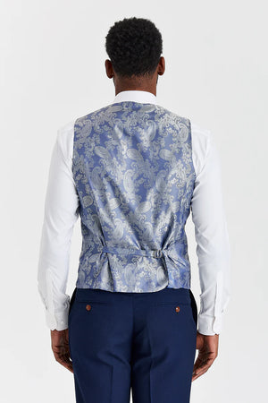 Costume texturé Mayfair bleu marine avec gilet en tweed bleu marine Harris