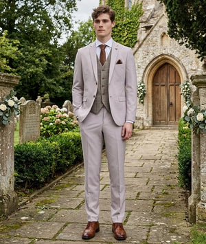 Costume « Mayfair Stone » à texture, avec gilet en tweed « Harris Brown »