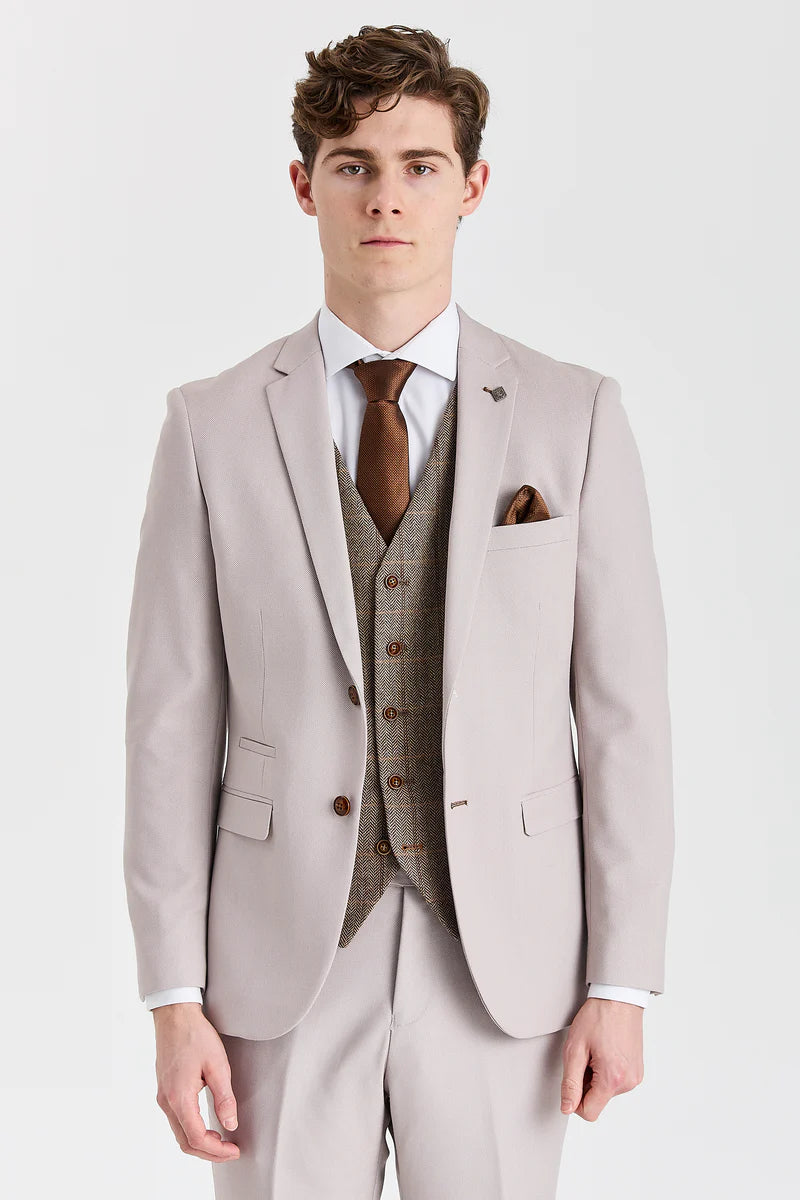 Costume « Mayfair Stone » à texture, avec gilet en tweed « Harris Brown »