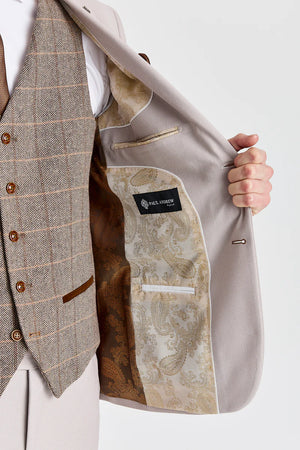 Costume « Mayfair Stone » à texture, avec gilet en tweed « Harris Brown »