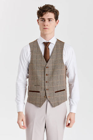 Costume « Mayfair Stone » à texture, avec gilet en tweed « Harris Brown »