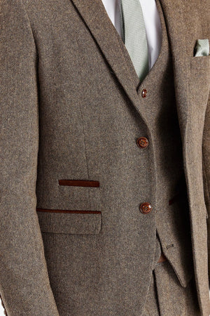 Oscar - Men's 3 Piece Brown Wool Blend Tweed Suit-TruClothing