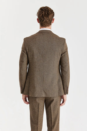 Oscar - Men's 3 Piece Brown Wool Blend Tweed Suit-TruClothing