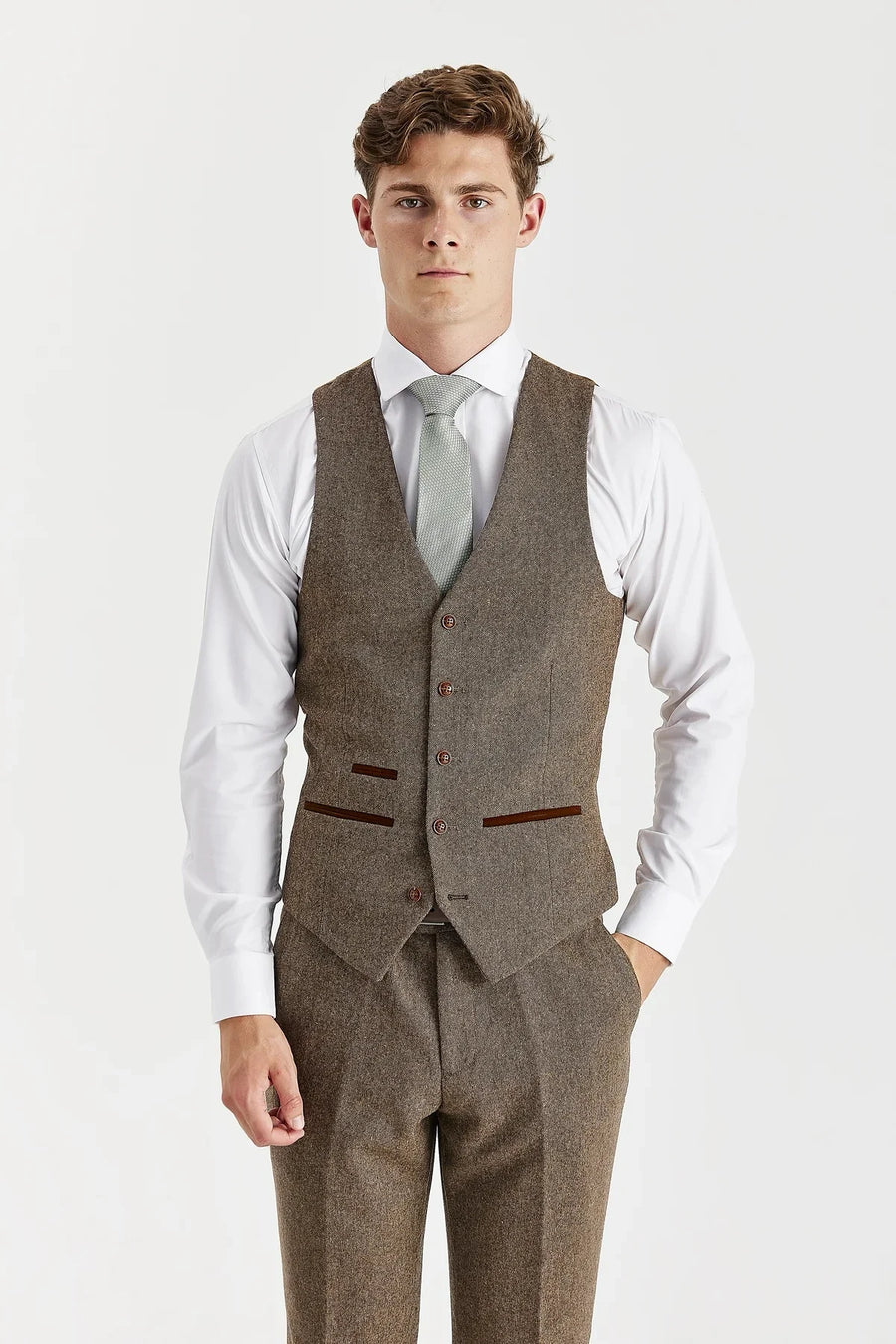 Oscar - Men's Brown Wool Blend Tweed Waistcoat-TruClothing