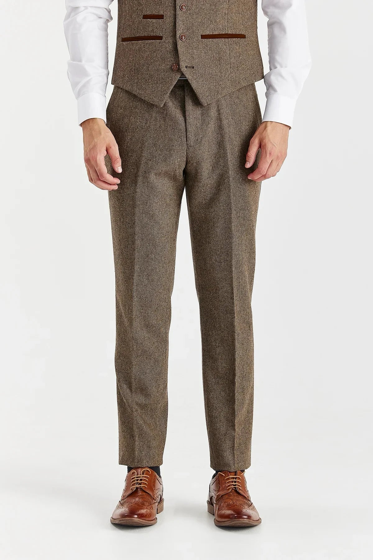 Oscar - Men's Brown Wool Blend Tweed Trousers-TruClothing