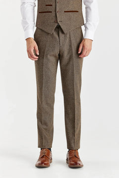 Oscar - Men's Brown Wool Blend Tweed Trousers