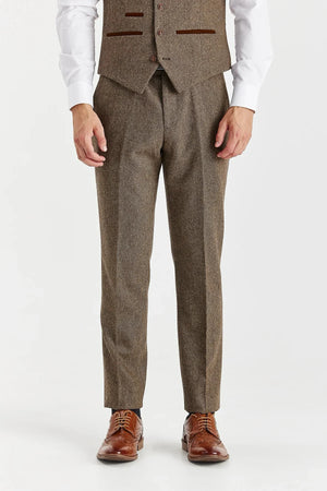 Oscar - Men's 3 Piece Brown Wool Blend Tweed Suit-TruClothing