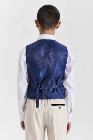 Regent - Boys Cream 3 Piece Prince Of Wales Checked Suit-TruClothing