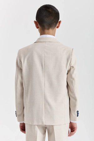 Regent - Boys Cream 3 Piece Prince Of Wales Checked Suit-TruClothing