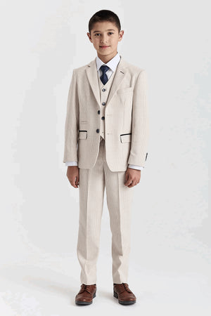 Regent - Boys Cream 3 Piece Prince Of Wales Checked Suit-TruClothing