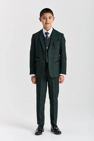 Regent - Boys Green 3 Piece Prince Of Wales Checked Suit-TruClothing