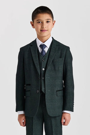 Regent - Boys Green 3 Piece Prince Of Wales Checked Suit-TruClothing
