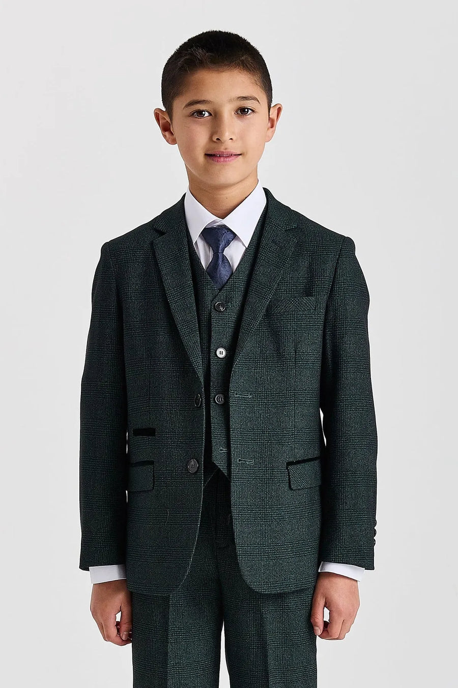 Regent - Boys Green 3 Piece Prince Of Wales Checked Suit-TruClothing