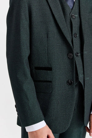 Regent - Boys Green 3 Piece Prince Of Wales Checked Suit-TruClothing