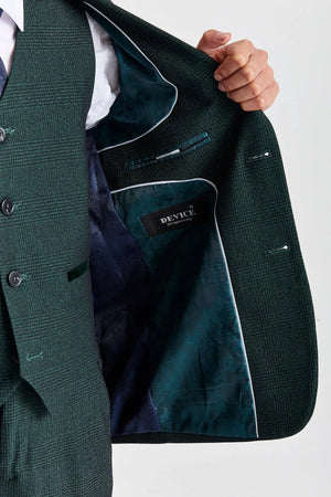 Regent - Boys Green 3 Piece Prince Of Wales Checked Suit-TruClothing