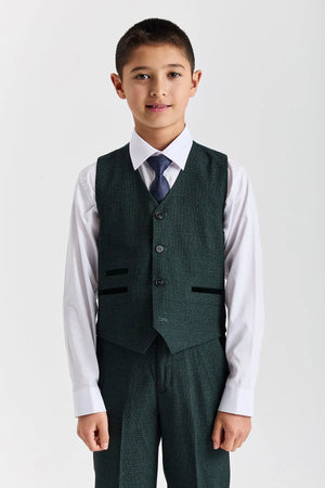 Regent - Boys Green 3 Piece Prince Of Wales Checked Suit-TruClothing