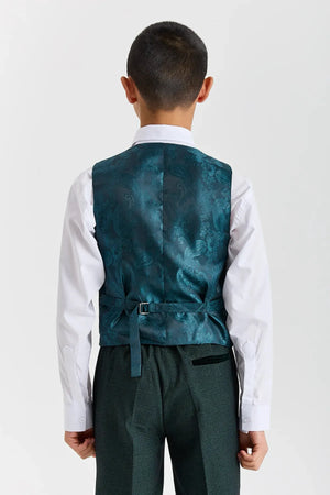 Regent - Boys Green 3 Piece Prince Of Wales Checked Suit-TruClothing