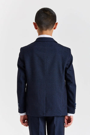 Regent - Boys Navy Blue 3 Piece Prince Of Wales Checked Suit-TruClothing