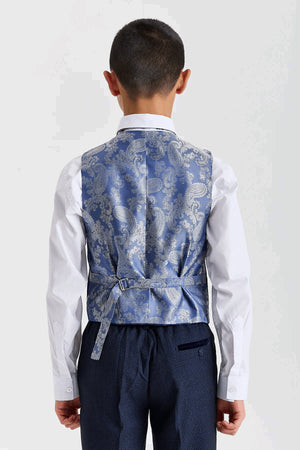 Regent - Boys Navy Blue 3 Piece Prince Of Wales Checked Suit-TruClothing