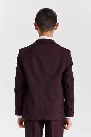 Regent - Boys Burgundy 3 Piece Prince Of Wales Checked Suit-TruClothing