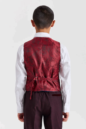 Regent - Boys Burgundy 3 Piece Prince Of Wales Checked Suit-TruClothing