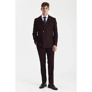 Regent - Men's Burgundy 2 Piece Double Breasted Suit-TruClothing