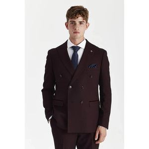 Regent - Men's Burgundy 2 Piece Double Breasted Suit-TruClothing