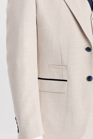 Regent - Men's Cream Checked Tailored Fit Blazer-TruClothing