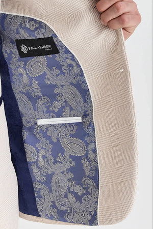 Regent - Men's Cream Checked Tailored Fit Blazer-TruClothing
